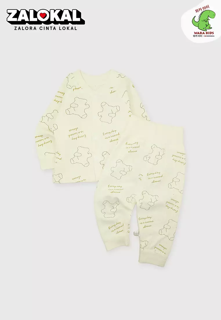 Wakakids Setelan Bayi Baju Lengan Panjang One Set Piyama Baju Tidur Bayi Newborn Bahan Organik Motif Bear 4413 Venrz