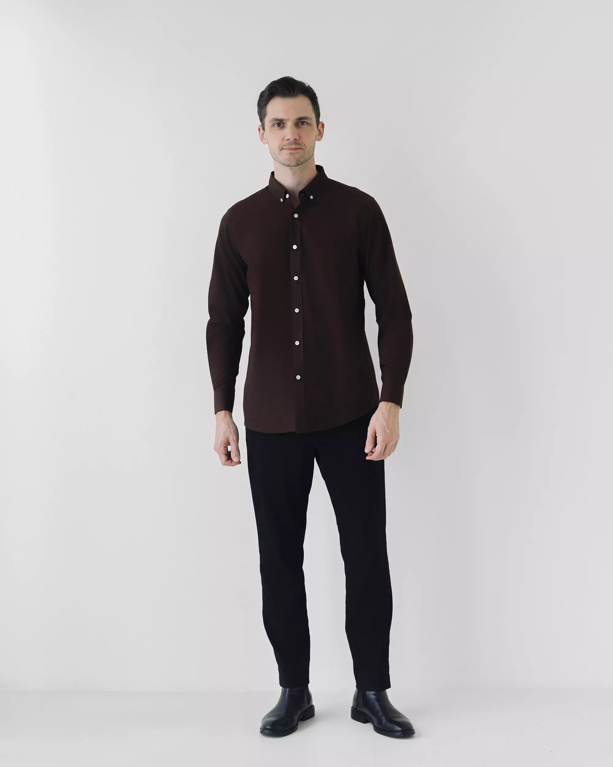 Cotton Well Marc Long Sleeve Oxford Shirt Chocolate | Kemeja Pria Lengan Panjang Basic Polos Coklat Tua