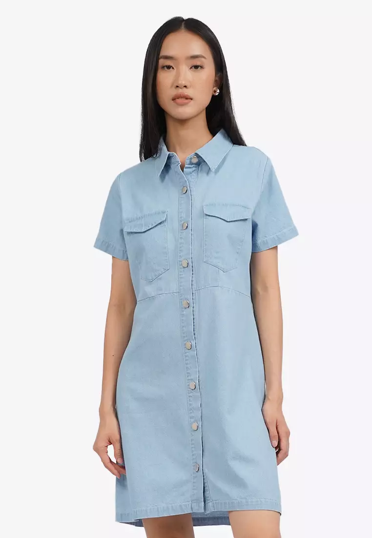 Short Sleeve Denim Mini Dress