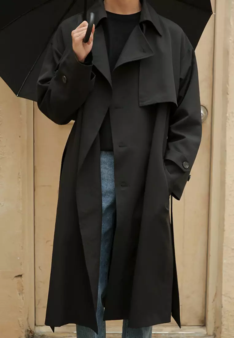 Men's Collared Neck Long Sleeve Double-Breasted Trench Coat
