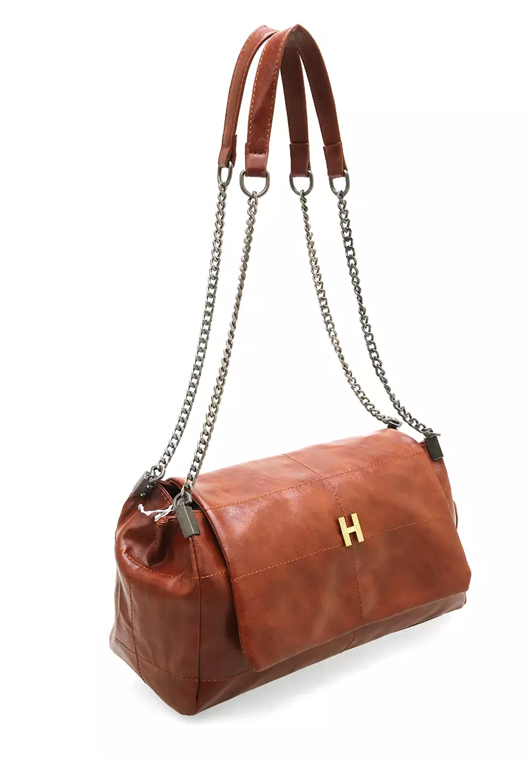 Eilaria Tas Kerja Wanita Shoulder Bag Tali Rantai Large Compartment Material Leather ORIGINAL - Brown