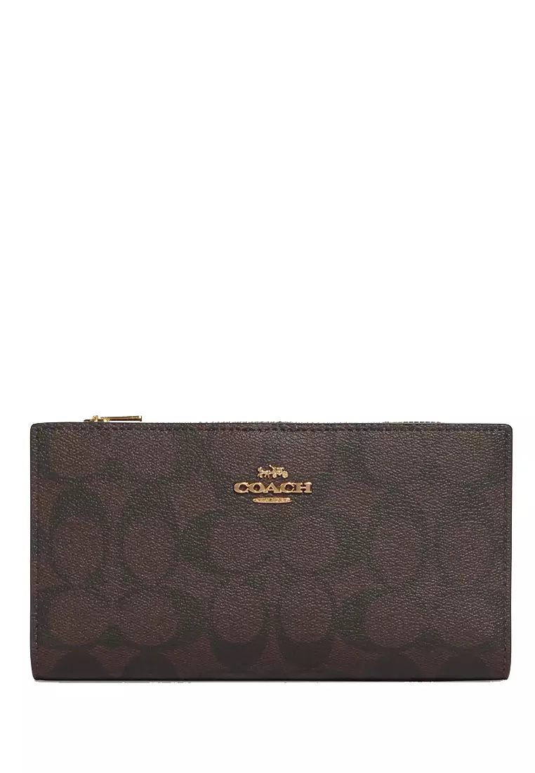 COACH Women Slim Zip Wallet In Signature Canvas