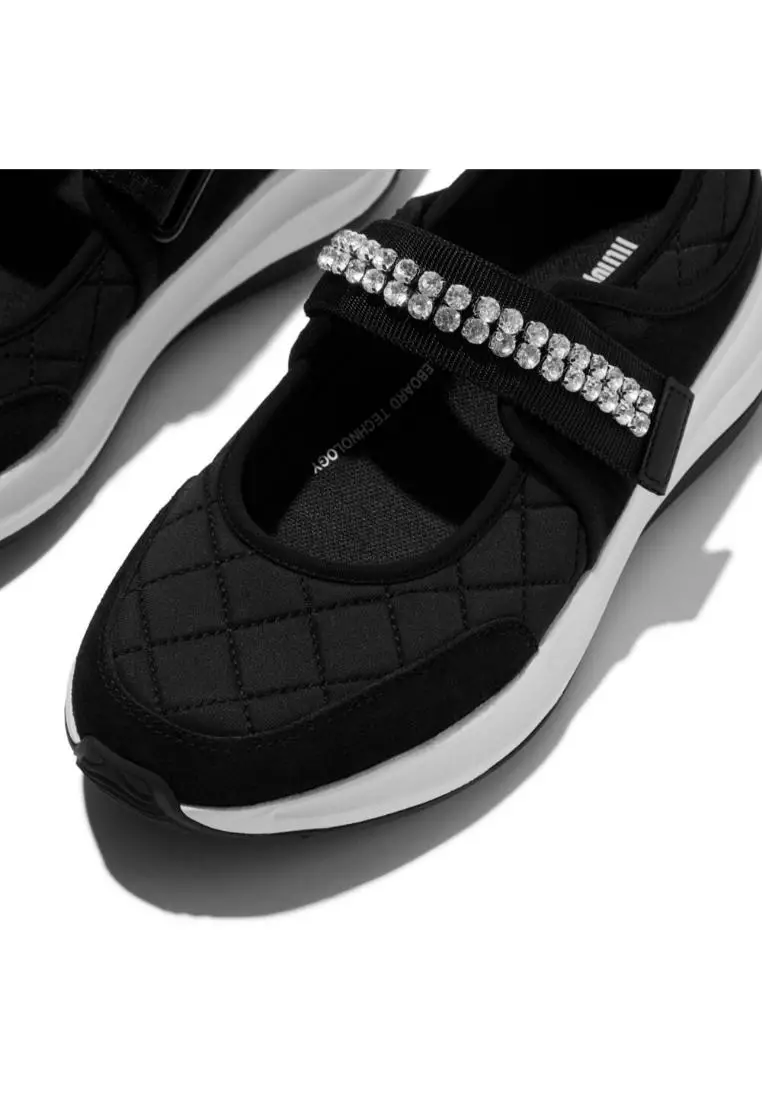 F-Mode Flow Crystal-Strap Quilted Mary Janes