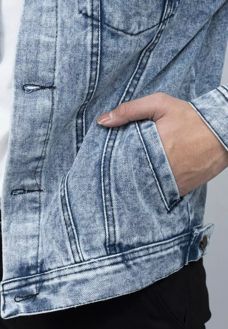 Houseofcuff Jaket Denim /Jeans Tebal Unisex Pria Biru Pudar