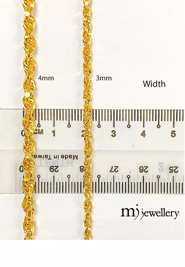 916/22K Gold Solid Rope Necklace R003 (3MM, 52CM)