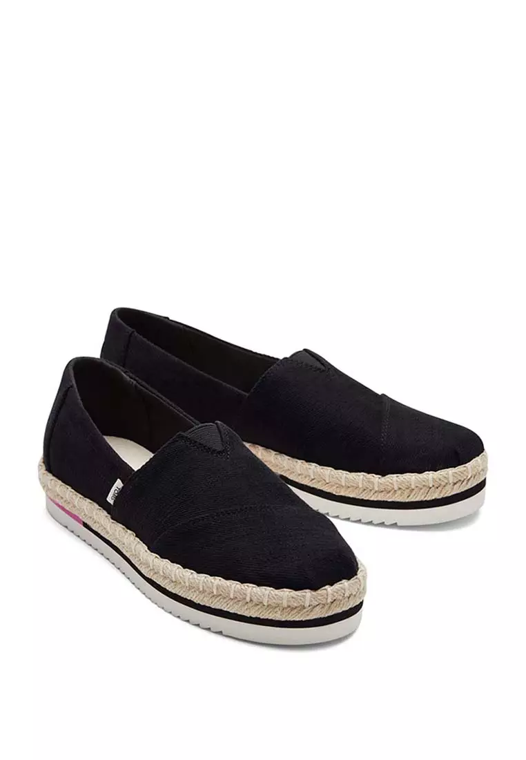 Toms Alpargata Women's Platform Rope Slip On Black Heavy Twill
