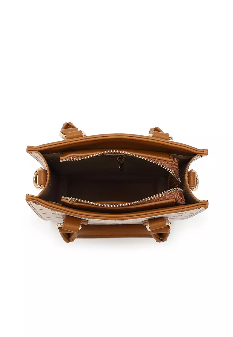 Women's Monogram Top Handle Bag / Sling Bag / Crossbody Bag (Tas Selempang / Tas Tangan) - Cokelat