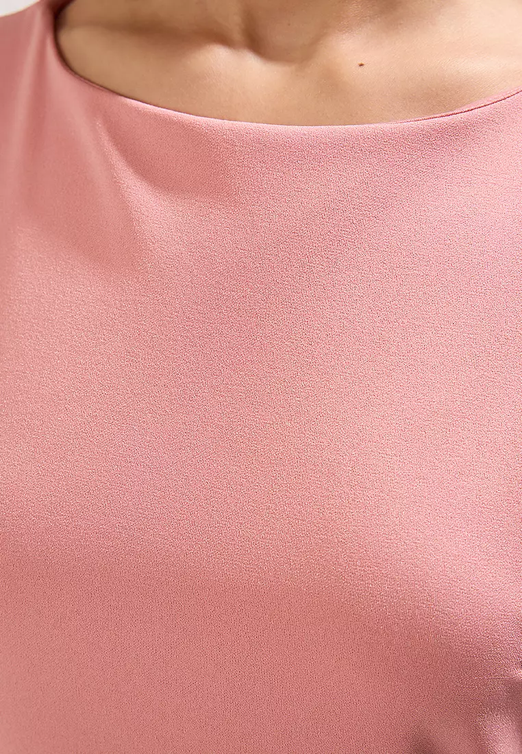 Pink Plain Fitted Mini Crepe Sleeveless Stretch Knit Dress