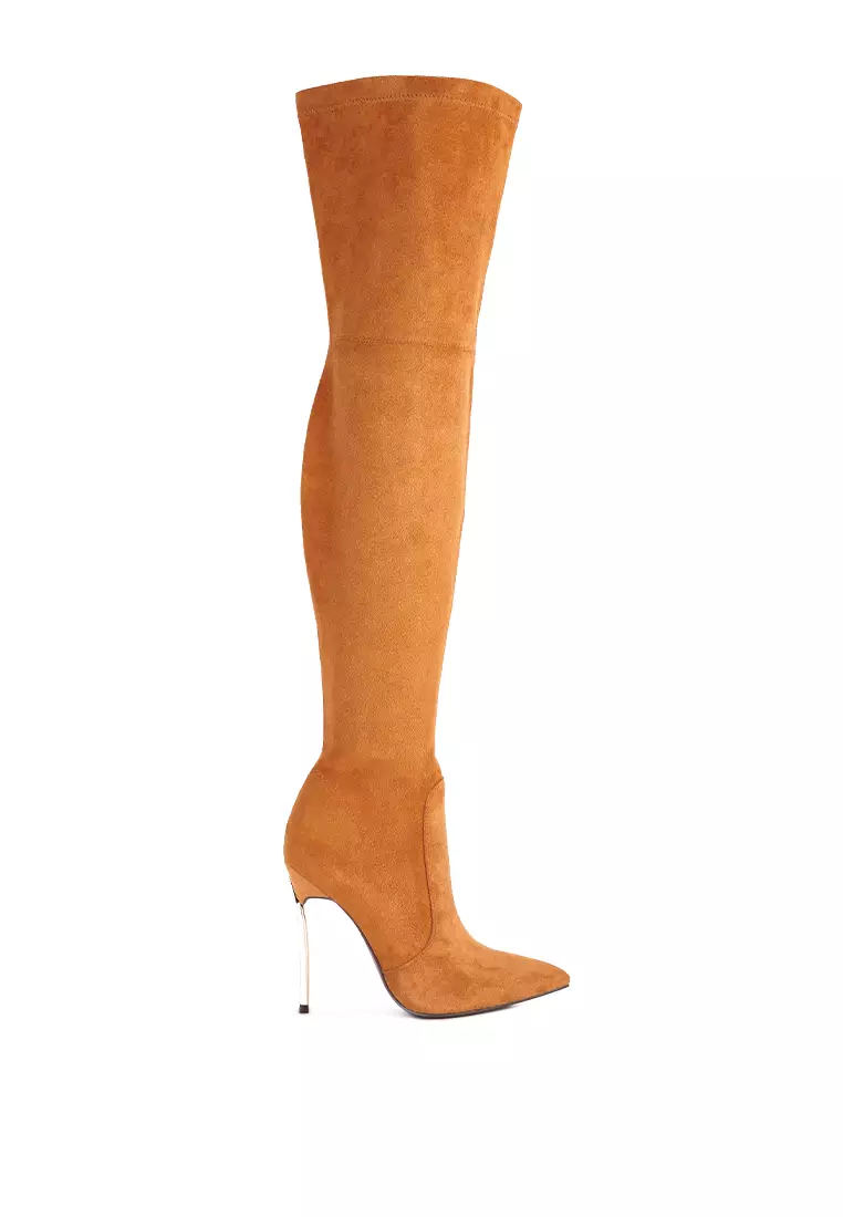 Discount on London Rag  shoes - SKU: Tan Stretch Suede Micro High Knee Boots