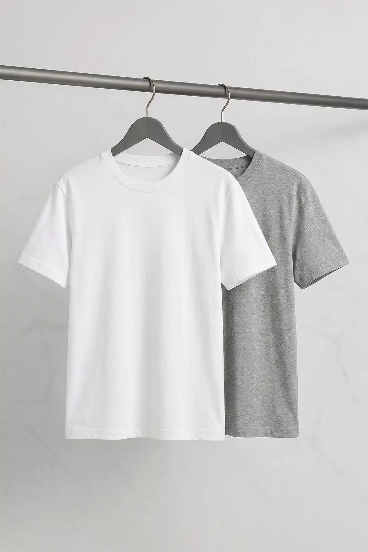 Gray- Ecru Oversized Pack Of 2 Basic 100% Cotton T-Shirts Tmnss24Ts00038