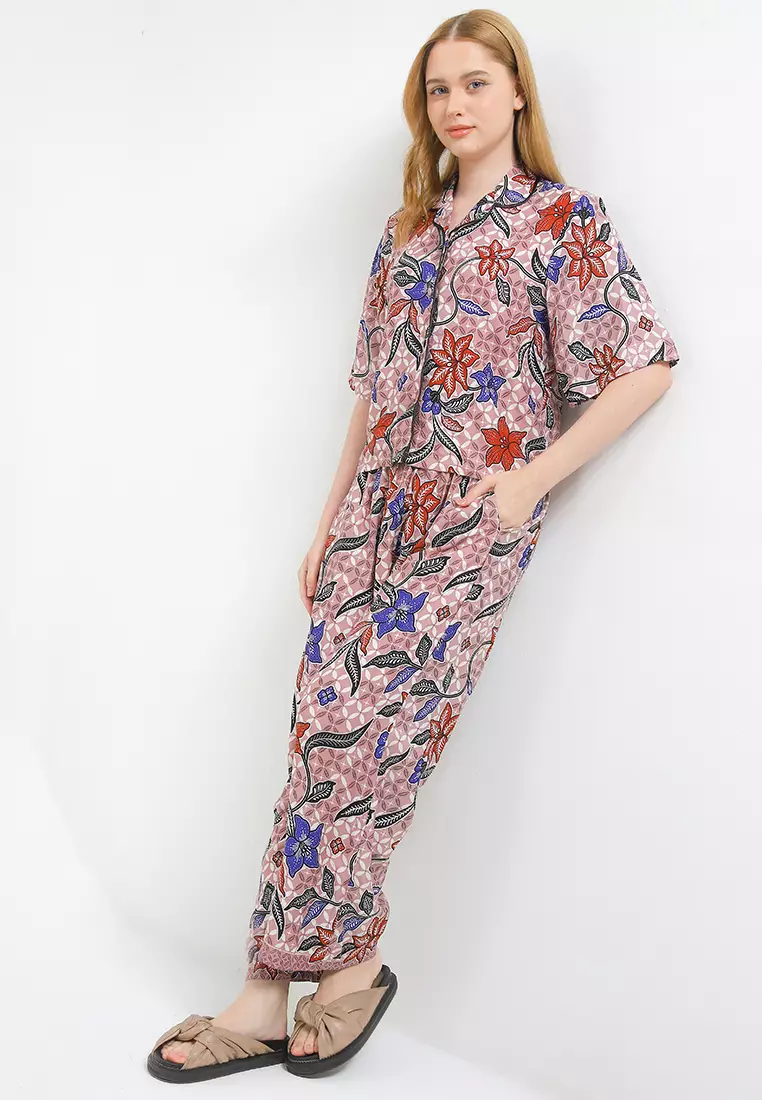 Setelan Piyama Baju Tidur One Site Atasan dan Bawahan Celana Wanita Bryna Berkerah Pink