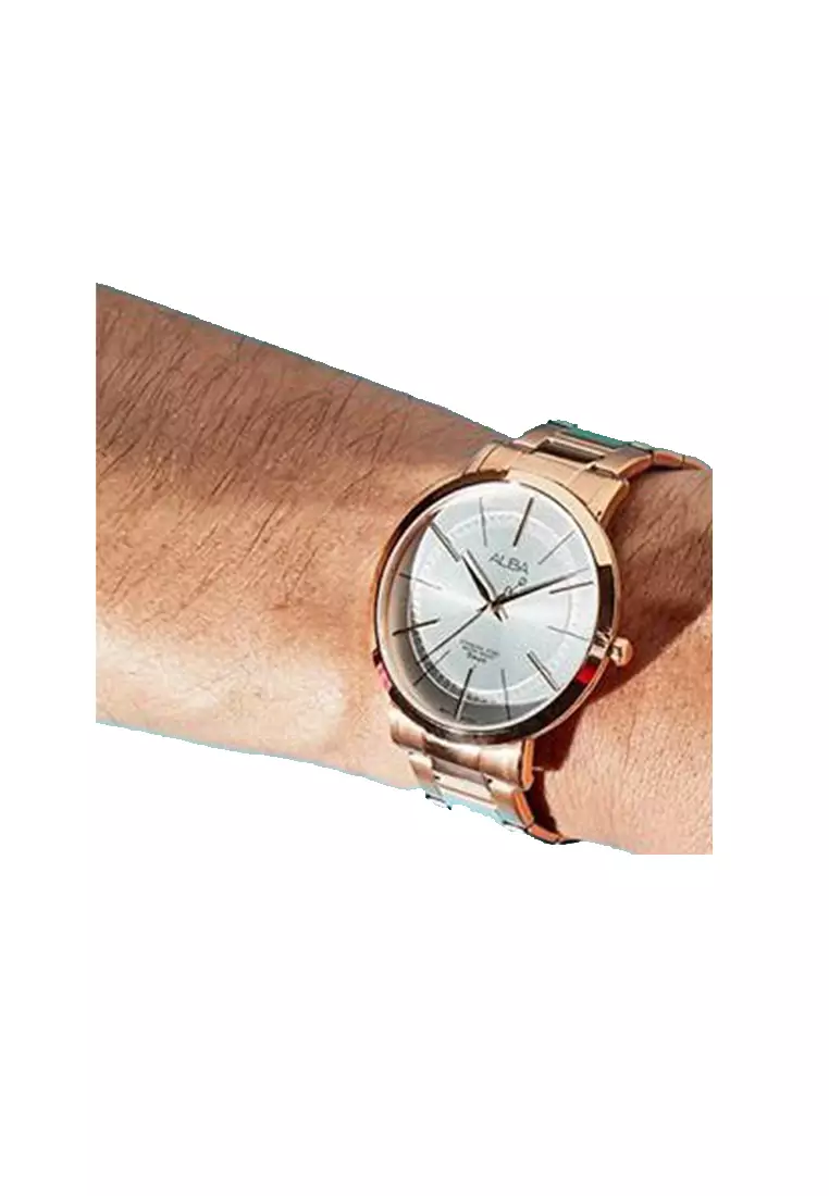 Jam Tangan Pria Alba Original Garansi Resmi AH8396 AH8396X1 Strap Stainless Steel Rose Gold
