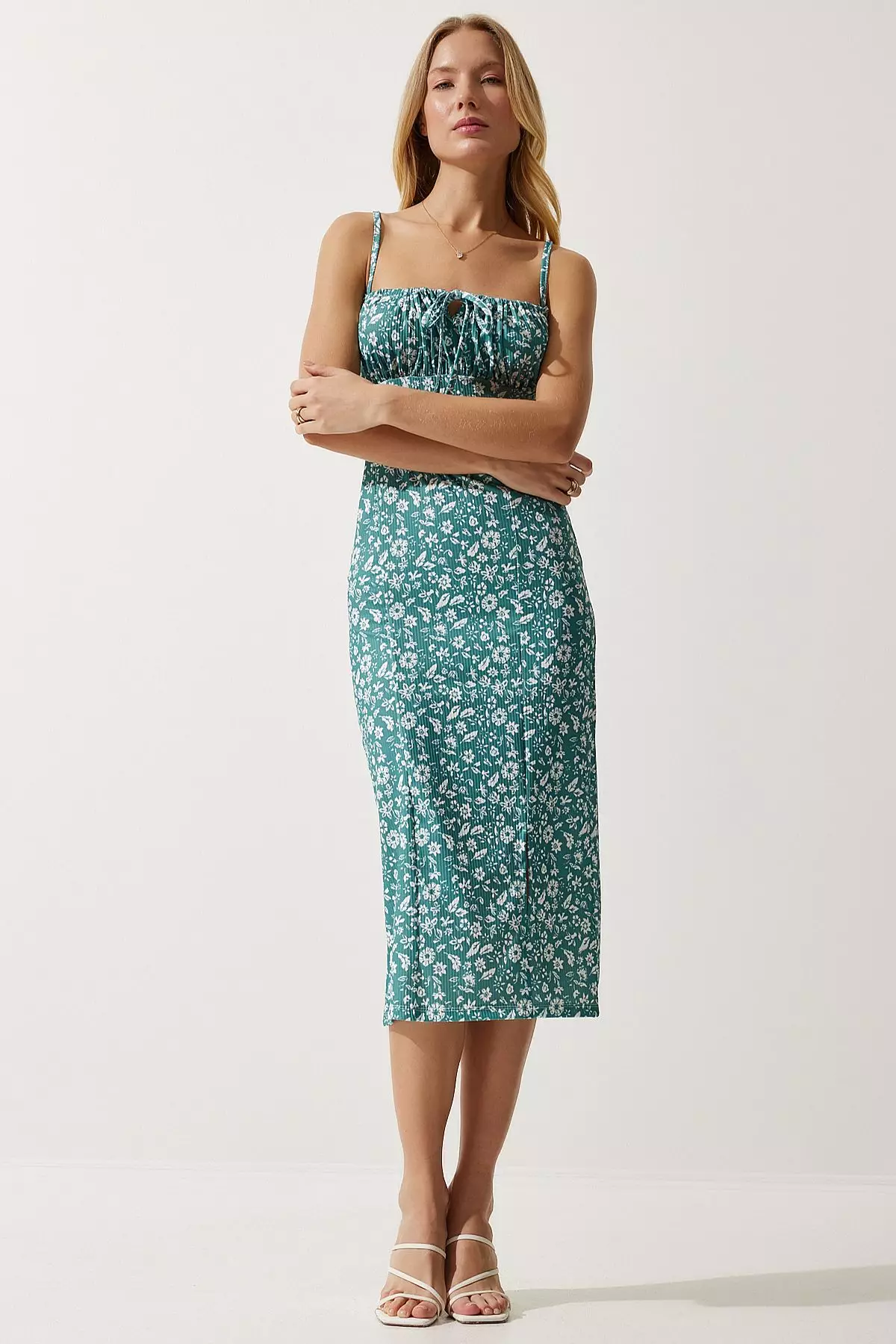 Pattern Slit Midi Dress