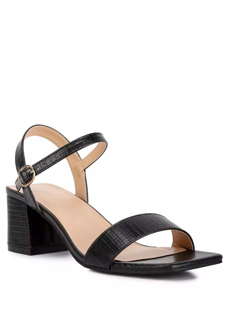 Black block sale mid heel sandals