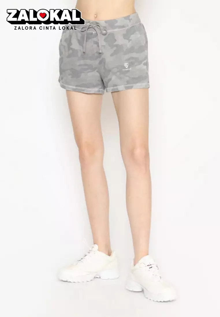 Fitwear - Celana Pendek Olahraga Wanita MARSHA PRINT SHORT - GREY ARMY
