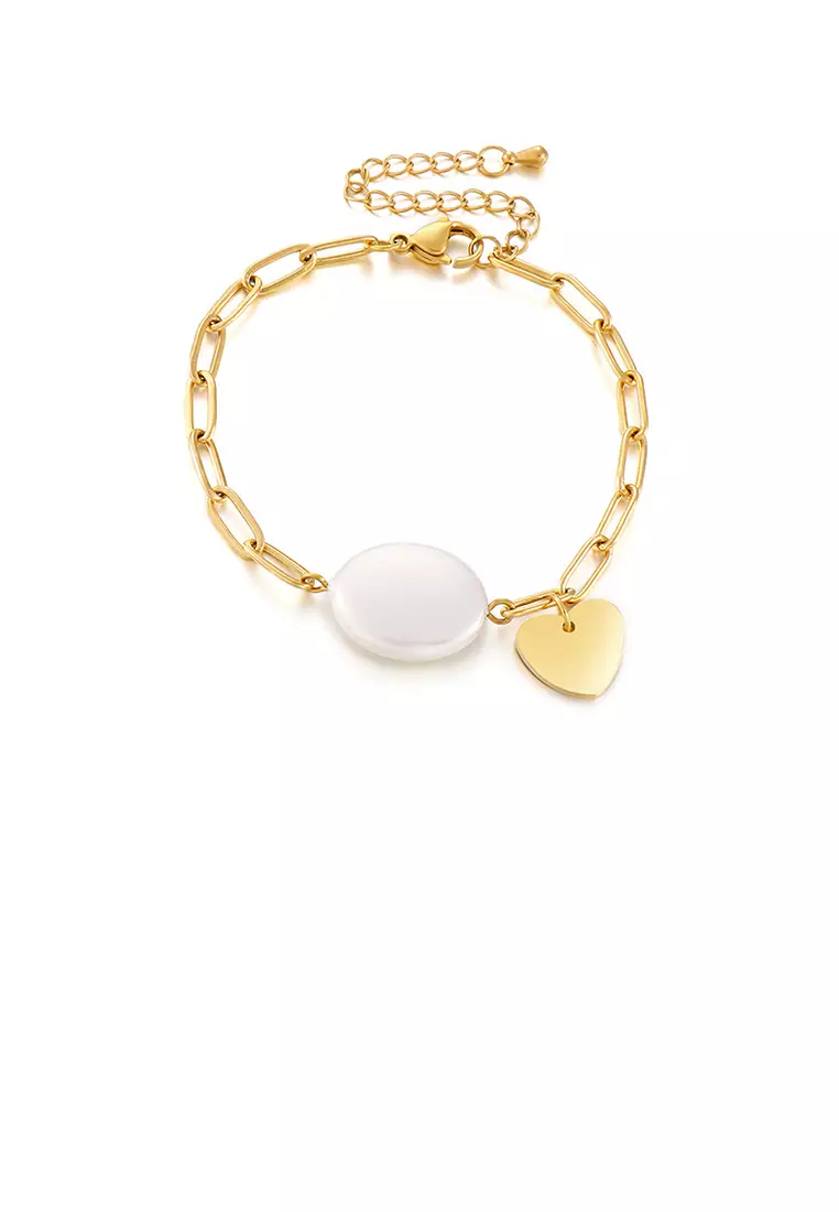 Simple Temperament Plated Gold Shell Round Heart-shaped 316L Stainless Steel Bracelet