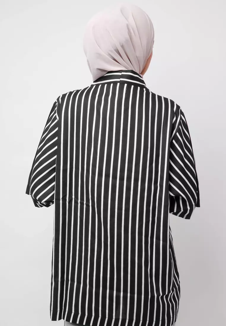 NTA94 KMN Kimono Outer Unisex Stripe Putih Hitam