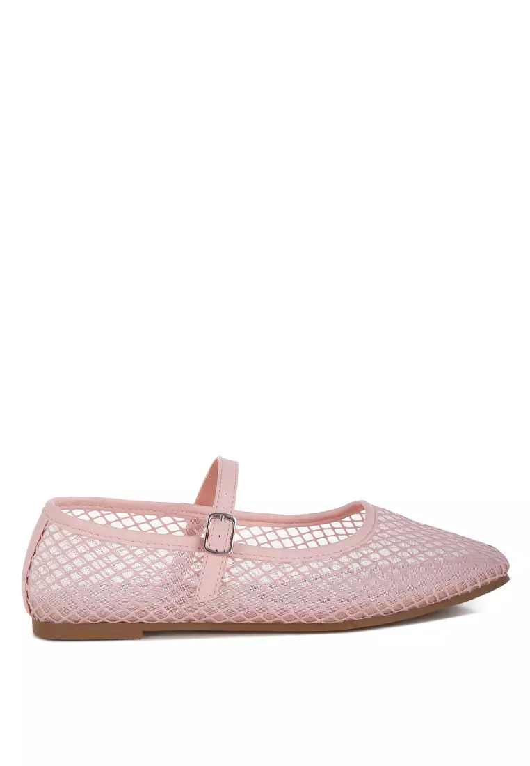 Mesh Mary Jane Flats in Pink