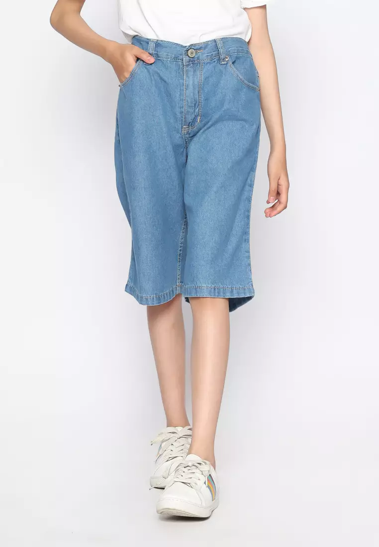 Celana Pendek Anak Perempuan Jeans Mid Blue With Model - CHEERS