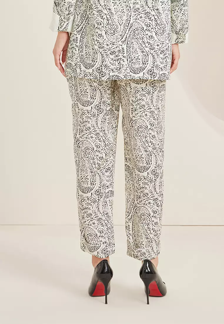 White Floral Wide Leg Formal Pants
