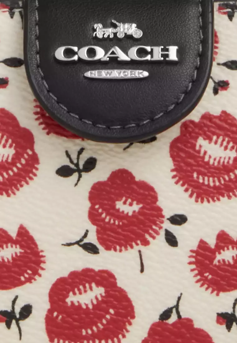 Medium Corner Zip Wallet With Floral Print - Chalk/ Black Multi CBO38