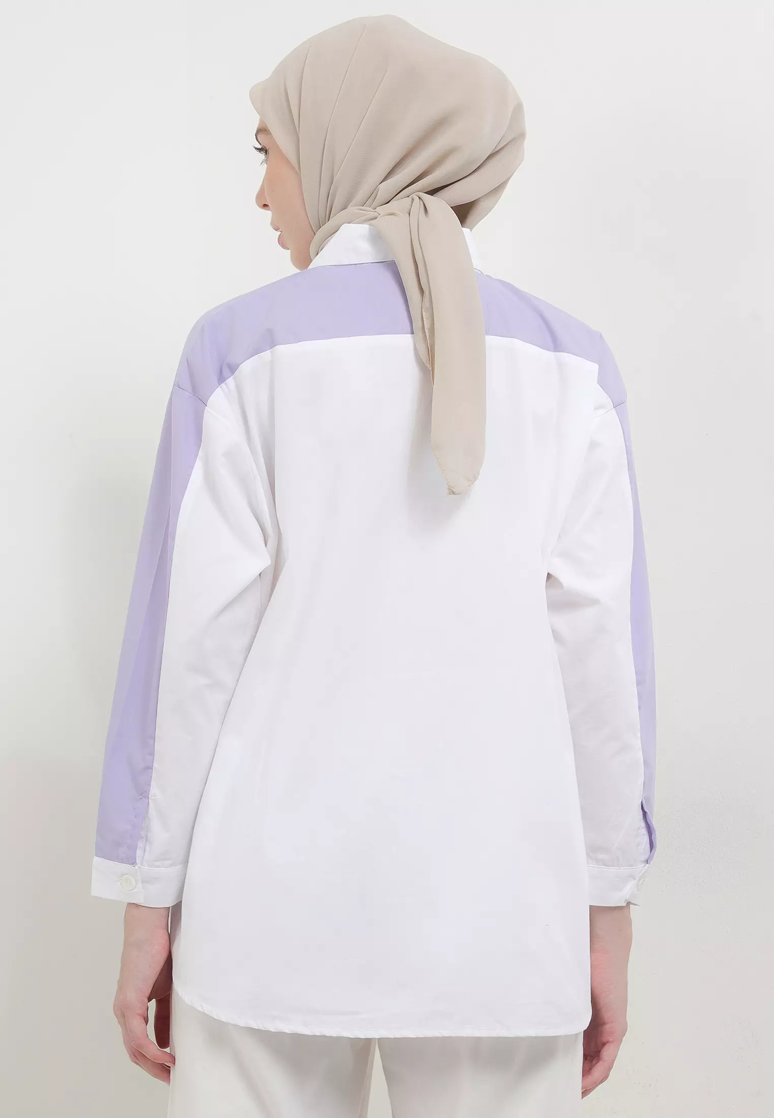 MFMW Brenada Atasan Kemeja White Kombinasi Purple