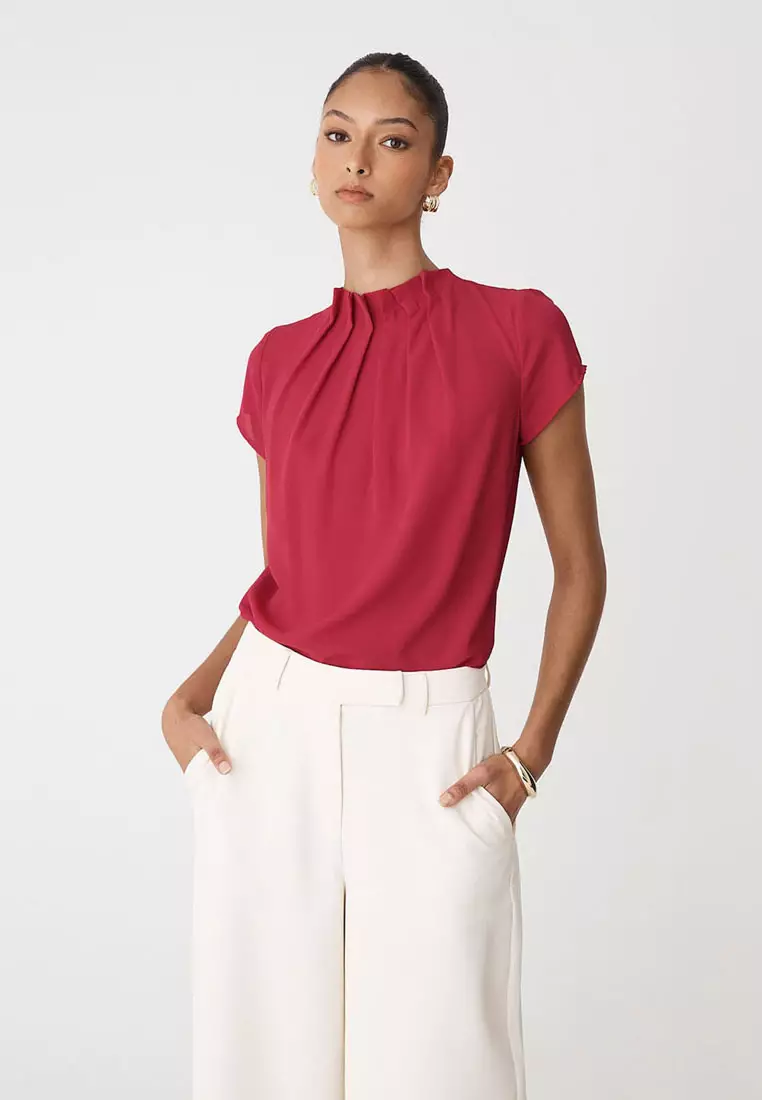 Olivia Pleated High Neck Top