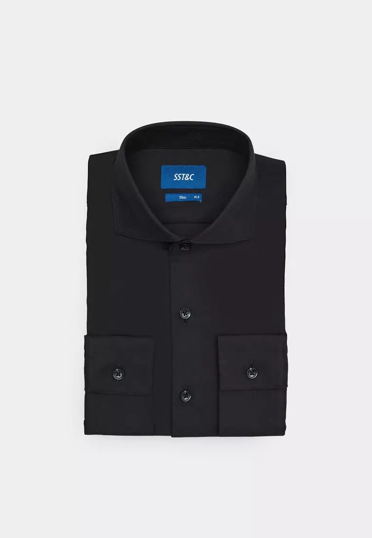 Black Textured Slim Fit Shirt