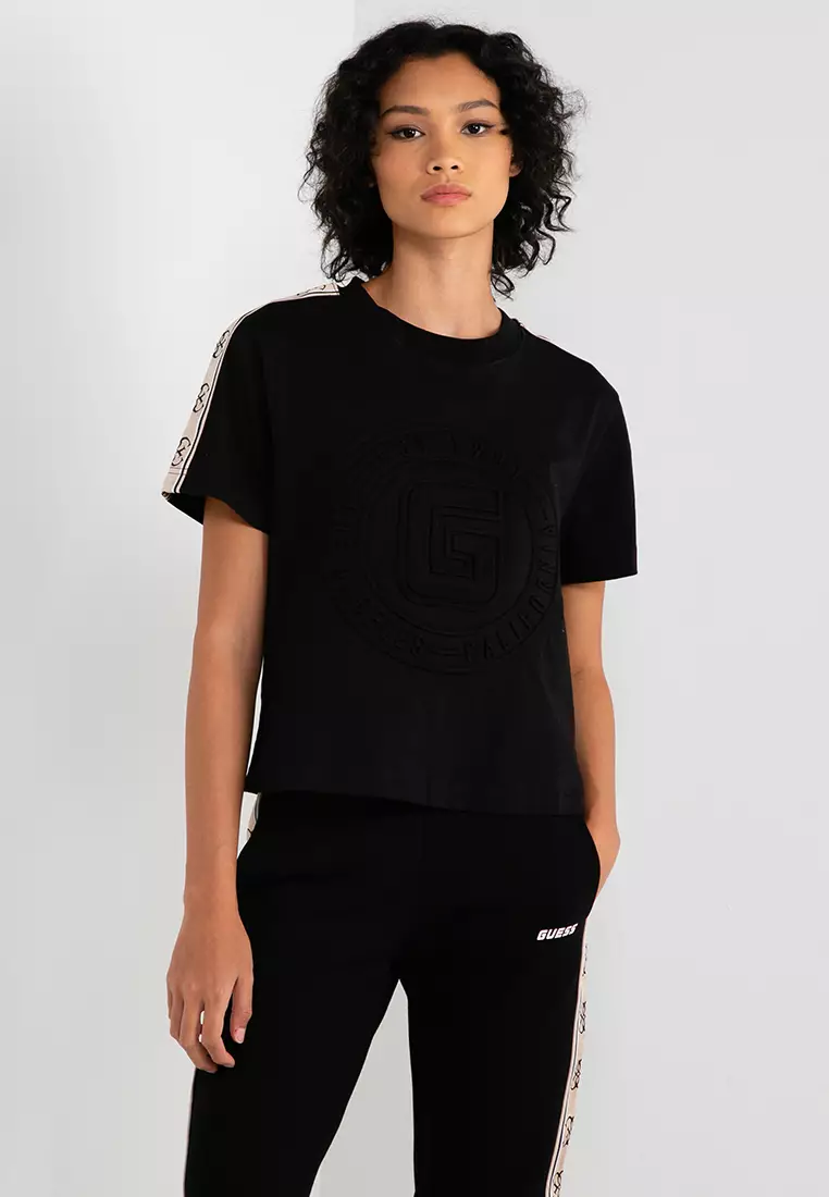 Adidas tape crop t shirt on sale
