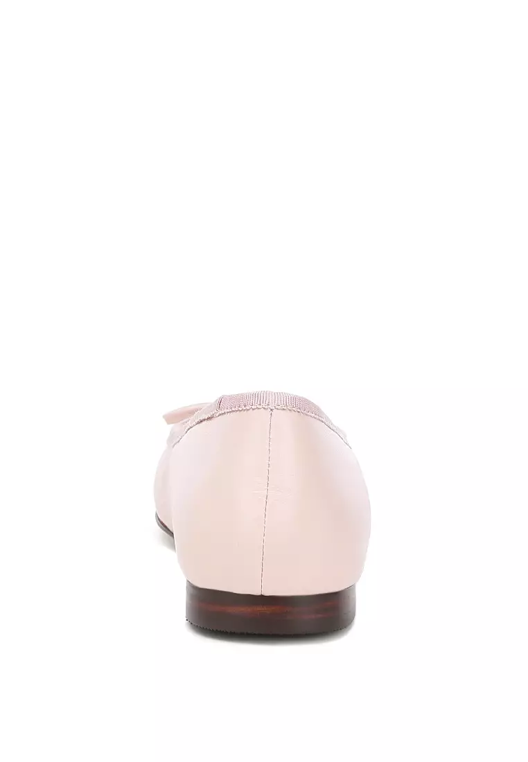 粉紅色方頭蝴蝶結芭蕾舞平底鞋