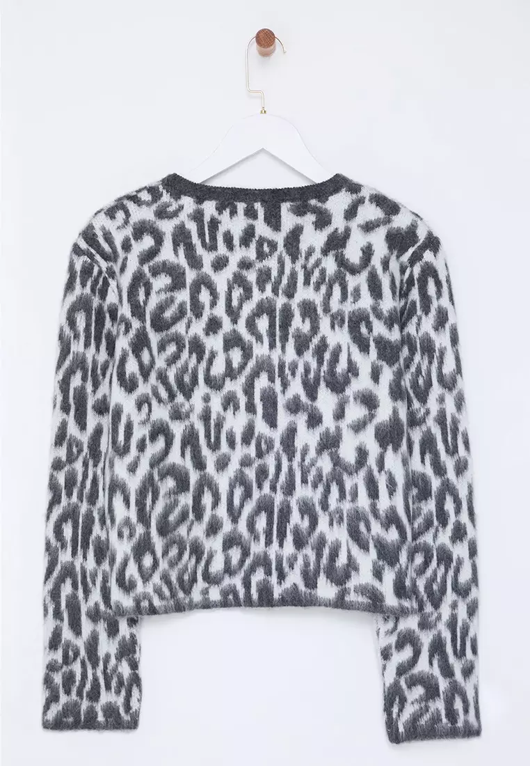 Anthracite Leopard Patterned Knitwear Cardigan Twoaw25Hi00378