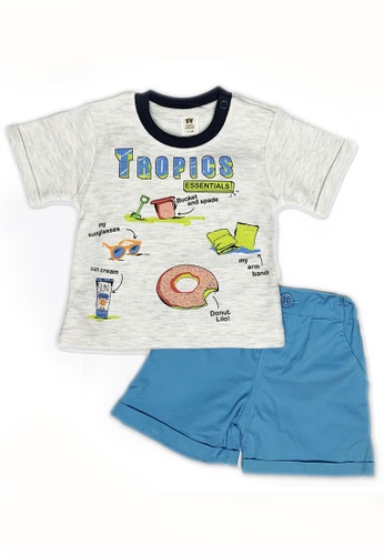 Toffyhouse grey and blue Toffyhouse Beach Day Shorts & T-shirt set 6A054KAFADBFA6GS_1