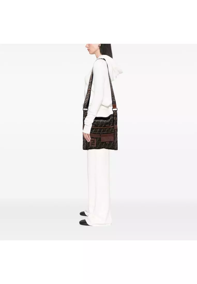 Pre-Loved Fendi Zucca Canvas Ff Flat Messenger Bag