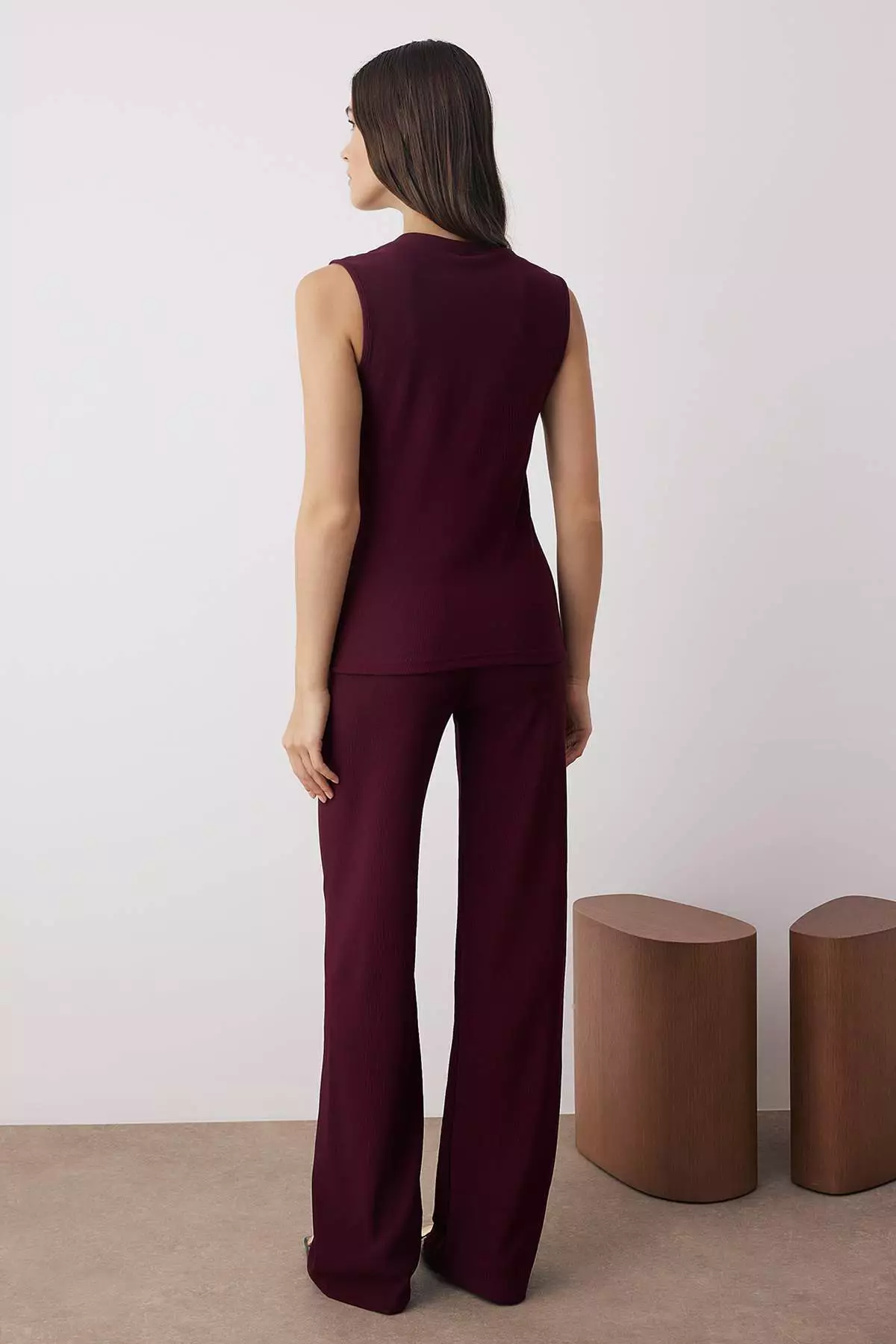 Plum Zero Sleeve Ottoman Bodycon Button Detailed Stretchy Knitted Bottom - Top Set Twoaw26Au83