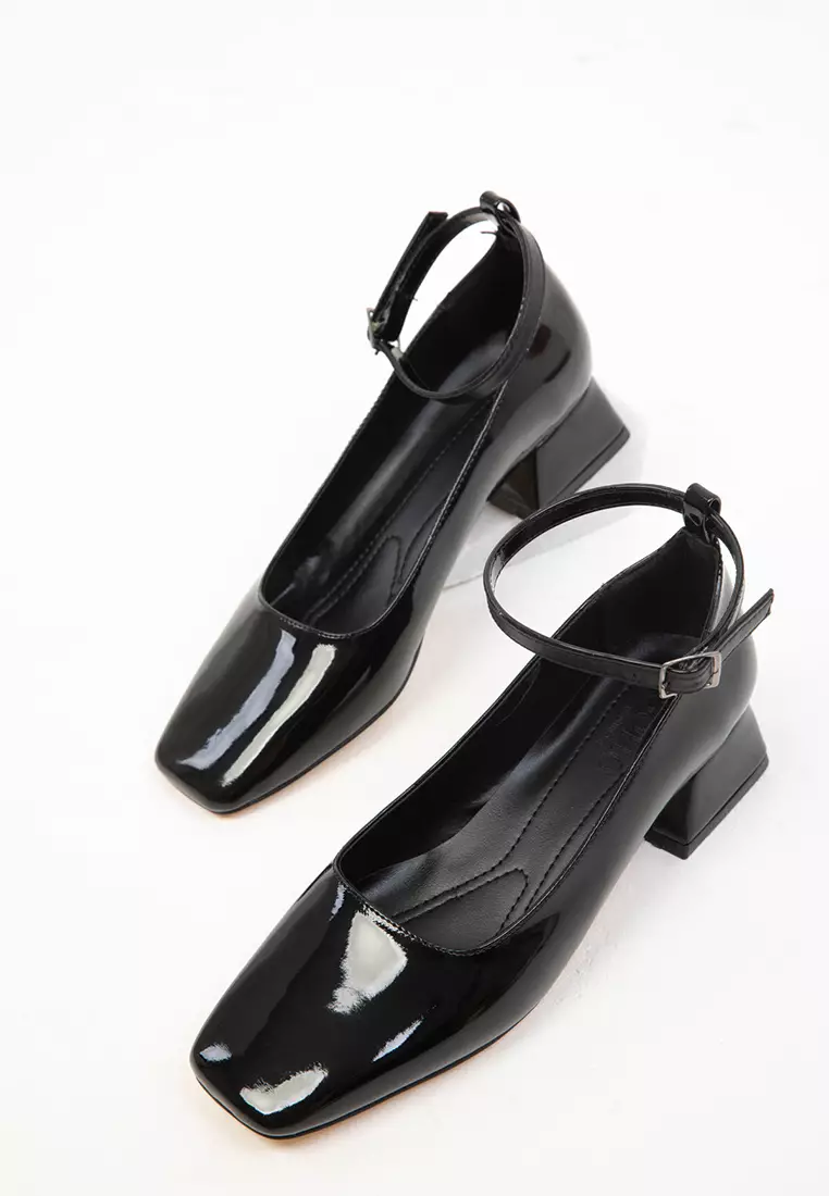 Patent Leather Black Women's Classic Heeled Shoes - 19783