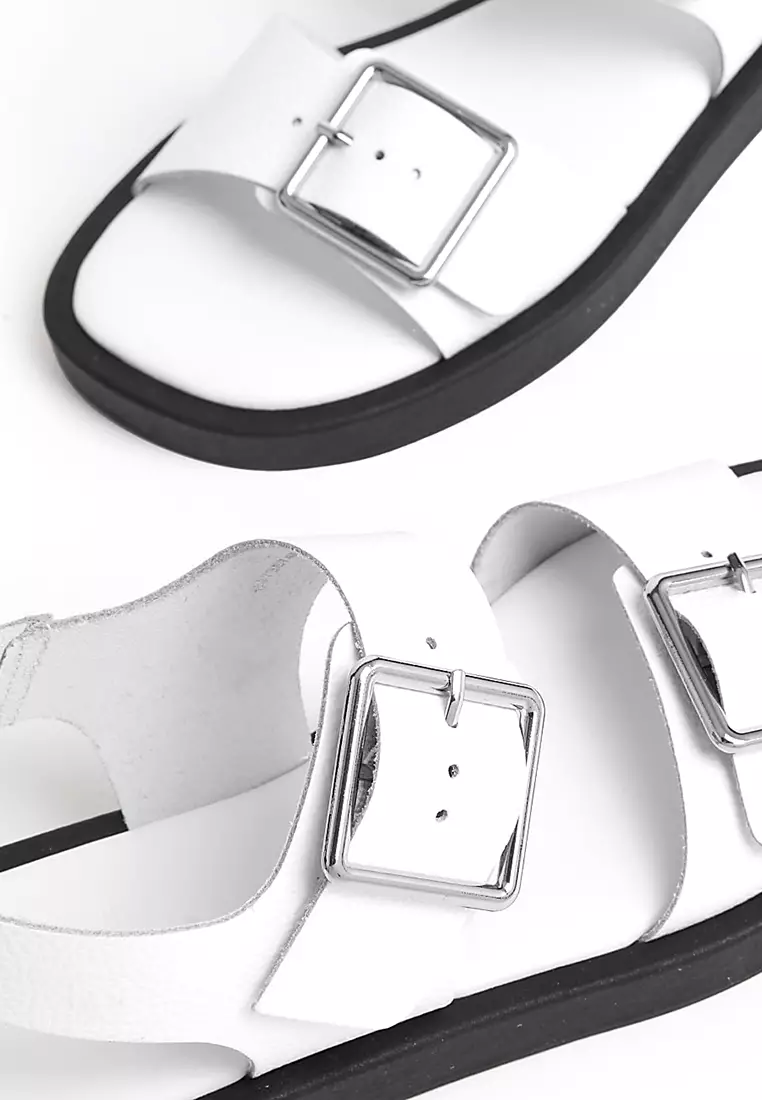 Leather Buckle Ankle Strap Flatform Sandals