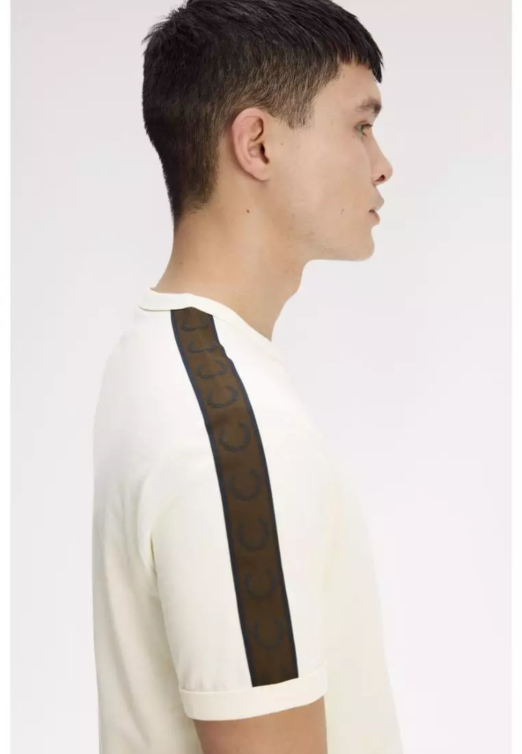 Fred Perry M4613 Contrast Tape Ringer T-Shirt (Ecru / Burnt Tobacco)