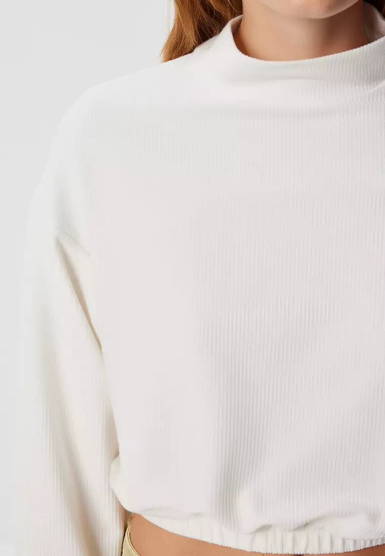 Elastic Waist Crop Sweater