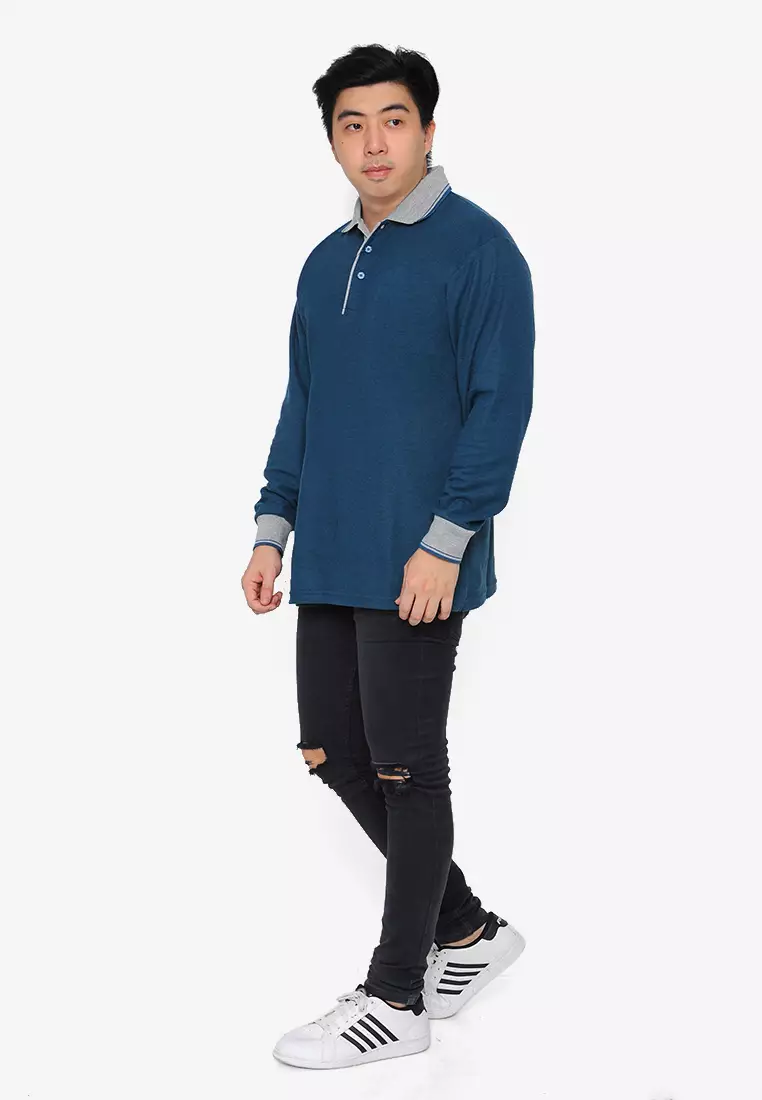 Andre Michel Kaos Polo Shirt Lengan Panjang Kerah Abu Biru Tua SMP 933-87