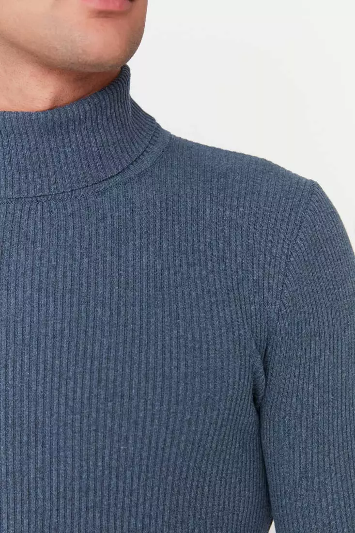 線上選購Trendyol Black Men's Slim Fit Turtleneck Corduroy Knit Sweater