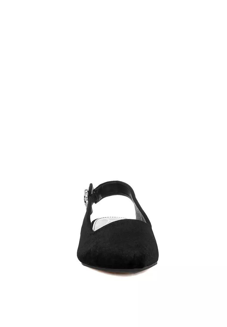 Velvet Slingback Flat Sandals in Black