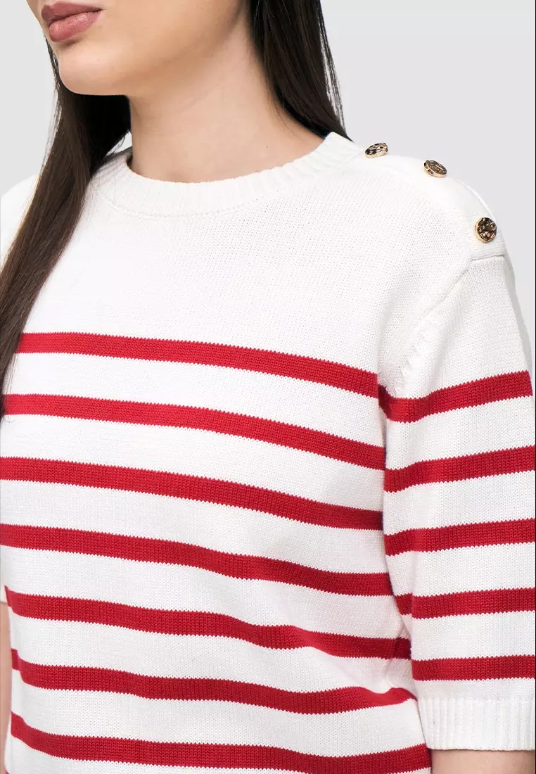 Elbow Length Shirt with Shoulder Button Detail