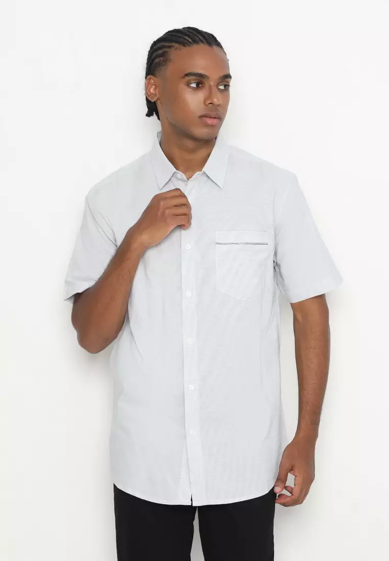 RBJ Kemeja Salur Printing Putih Regular Fit Pria