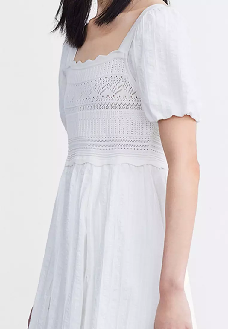 Square-Cut Collar Knitted Dress
