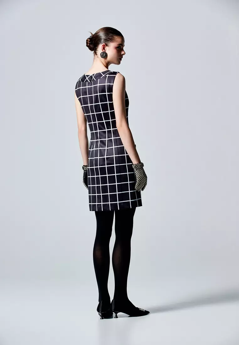 Sleeveless Checkered Short Dress