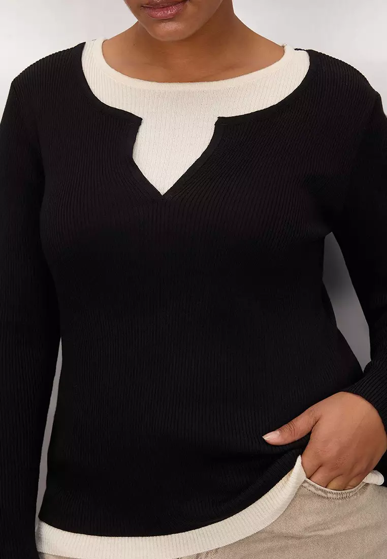 Buy Trendyol Black Double Layer Look Ribbed Knit Sweater 2026 Online ...