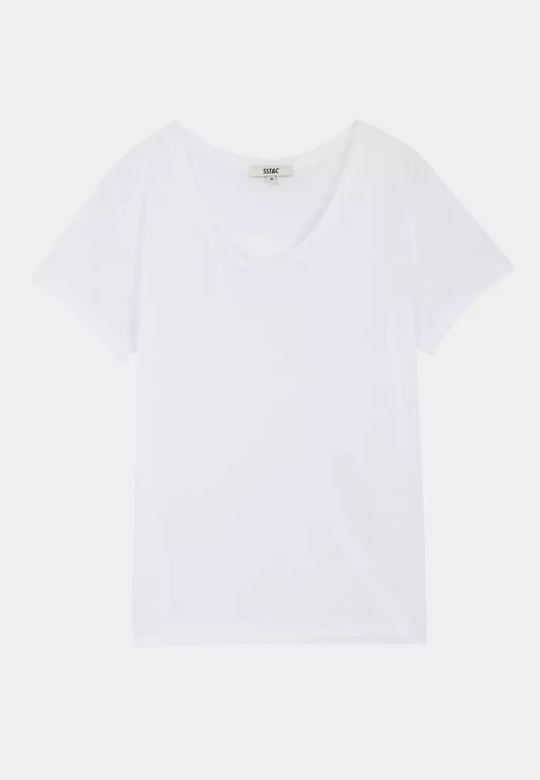 白色絲光棉V領T-shirt