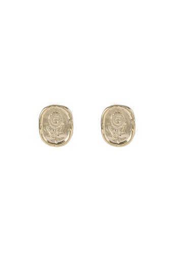 Red's Revenge gold Floral Stamp Stud Earrings A4109ACC739506GS_1