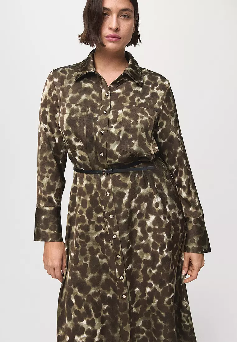 Printed Shirt Dress With Belt