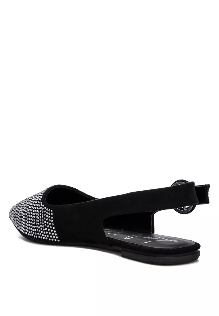 Black Rhinestones Slingback Mules